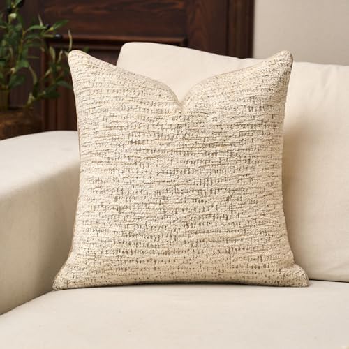 Yangest Chenille Pillow Cover 18 x18 Inches, Thick Textured Square Throw Pillow Cover Farmhouse Modern Soft Accent Couch Neutral Pillow Cover for Living Room Bedroom, Beige - color: Beige, size: 18" x 18" (Pack of 1)