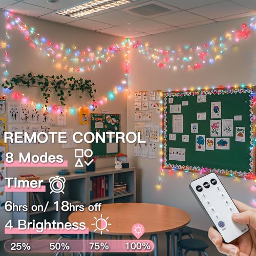 suddus String Lights Indoor Bedroom, 66ft 200 Led Christmas Light Outdoor Clear Wire Connectable, Plug in Fairy String Lights with Remote for Christmas, Dorm, Party, Easter Decoration, Multicolor - color: Multicolored, size: 200LED Connectable