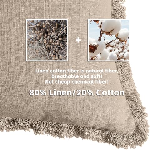 AmHoo Pack of 2 Linen Pillow Covers with Tassels Fringed Decorative Rustic Natural Throw Pillowcase Cushion for Couch Sofa Bedroom 18 x 18-Inch Beige - color: Beige, size: 18" x 18" (Pack of 2)