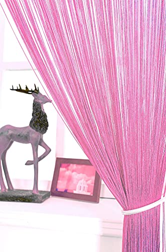 HSYLYM Spaghetti String Curtains for Doorways Privacy Door Frame Tassel Hippy Wall Kitchen Hallway Boho Fringe Curtain Hanging Door Room Dividers Decor 1 Panel（39×79in/100×200cm,Pink） - color: Pink, size: 39"W x 79"L (Pack of 1)