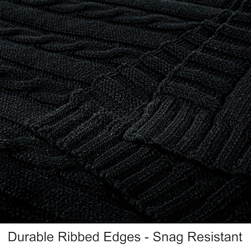NTBAY 100% Pure Cotton Cable Knit Throw Blanket, Super Soft Warm 51x67 Knitted Throw Blanket for Couch, Sofa, Chair, Bed - Extra Cozy, Machine Washable, Comfortable Home Decor, Black - color: Black, size: Throw(51"x67")