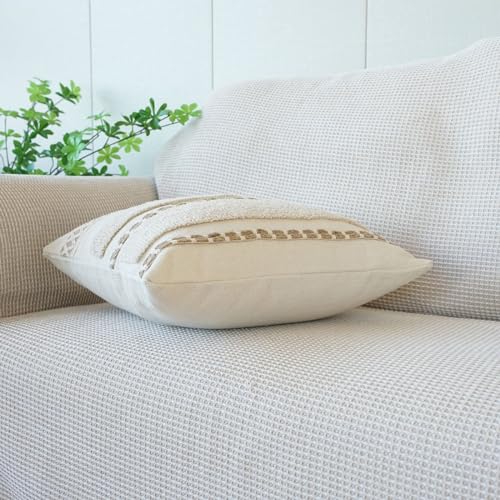 Boho Throw Pillow Cover Tassels Textured Striped Bed Pillow Shams Farmhouse Neutral Decorative Soft Pillowcase for Sofa Couch Bed (PatternB,18"x18") - color: Pattern B, size: 18"x18",Throw Pillow Covers