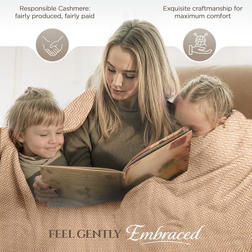 Cashmere Blanket – Hand Woven 100% Pure Wool Throw Blanket, 135 x 270 cm – Herringbone Pattern Cozy, and Soft Blanket for Bed, Sofa, or Couch - Made in Nepal - color: Brown