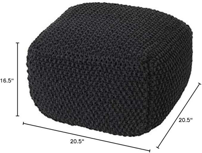Christopher Knight Home Joyce Knitted Cotton Square Pouf, Dark Grey Small