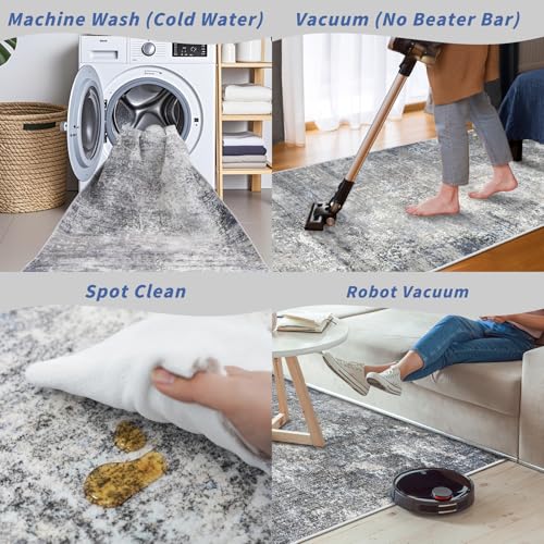 2x8 Washable Non-Slip Hallway Runner Rug – Modern Coastal Abstract Neutral Stain-Resistant Low-Pile Carpet Runner for Kitchen Entryway Bedroom Bathroom (Blue Gray,2x8) - color: Blue Gray, size: 2' x 8' (Rectangular)