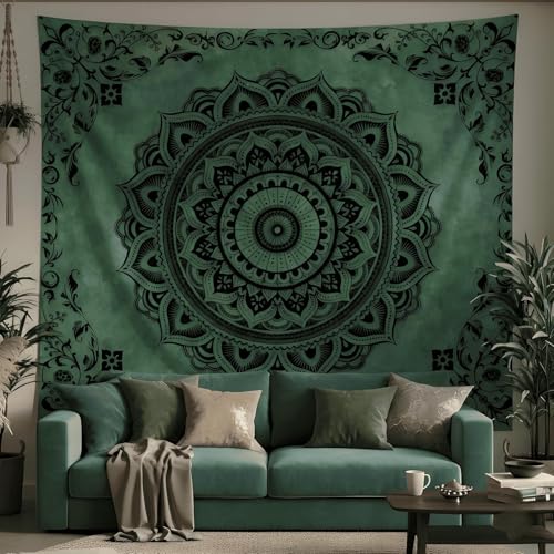 Tichgeim Green Mandala Hippie Tapestry for Bedroom Aesthetic, Boho Ceiling Art Decor Backdrop Tapestries, Bohemian y2k Floral Wall Hanging for Teen Girls Dorm Living Room 90inX71in - color: A-Green Mandala Tapestry, size: 90"L x 71"W
