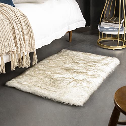 Ashler HOME DECO Soft Fox Faux Fur Chair Couch Cover Area Rug for Bedroom Floor Sofa Living Room White Brown Rectangle 2 x 3 Feet - color: White Brown, size: 2 x 3 ft