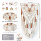 MEIZHIANDME Macrame Wall Hanging, Boho Woven Tapestry Wall Decor, Chic Bohemian Handmade Leaf Feather Wall Art Decorations for Bedroom Living Room Apartment Wedding Party (Leaf & Wood Bead)