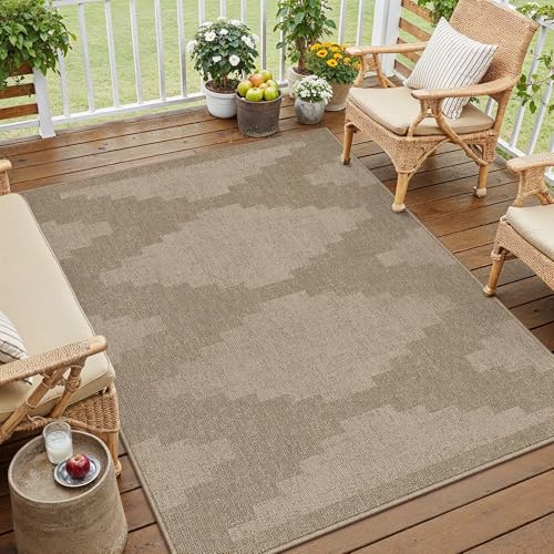 3x5 Easy Jute Outdoor Patio Rug Washable Brown Neutral Entrance Area Rug for Living Room Lightweight Non Slip No Sheding Doormat Entryway Farmhouse Bedroom Backyard Kitchen Deck - color: Geometric| Brown, size: 3'x5'
