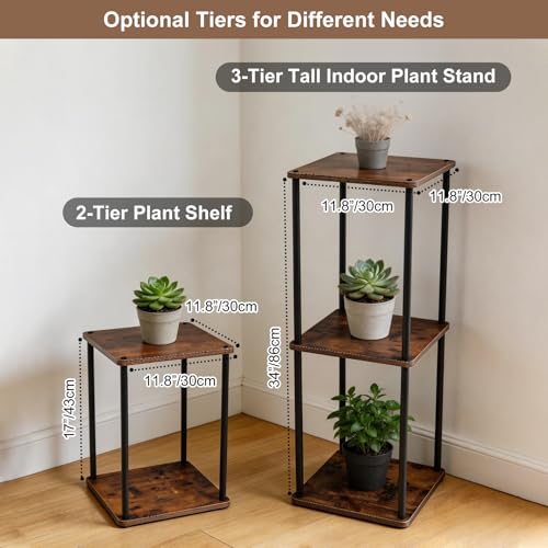 Vigordream Plant Stand Indoor Outdoor 3 Tier Metal Plant Shelf Tall Pedestal Stand Flower Pot Stands Multiple Planter Support Rack for Corner Living Room, Balcony, Garden Patio (Retro Brown, 34 INCH) - size: 34 INCH