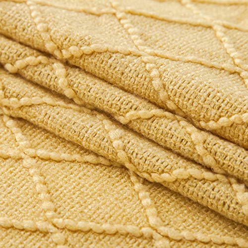 TREELY Knit Throw Blanket for Couch,Soft Knitted Blankets with Tassels Fringe 50" X 67.7", Decorative Lightweight Throws Blanket Farmhouse Bed Sofa Fall Outdoor, Yellow