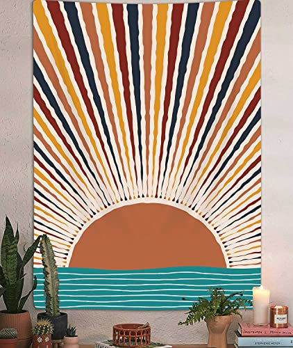 JAWO Sun Wave Vertical Tapestry Aesthetic, Vintage Abstract Rainbow Tapestry Wall Hanging for Bedroom, Red Retro 70s Mid Century Modern Decor Art Tapestries Poster Blanket College Dorm (36"X48") - color: Sun-4, size: 48"L x 36"W