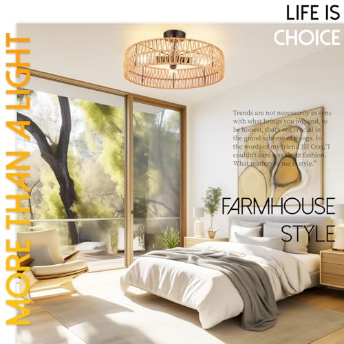 Hamilyeah 20 inch Boho Flush Mount Ceiling Light Fixture, Rattan Ceiling Light Fixture with 4 Light,Woven Light Fixtures Ceiling Mount for Living Room, Bedroom, Kitchen - color: 20INCH Semi Ceiling Light