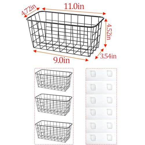 3 Set LeleCAT Adhesive Over the Cabinet Door Wire Baskets for Organizing for Kitchen Food Pantry Bathroom Shelf Storage No Drilling Wall Mounted,Black - color: Black, size: 3 PACK