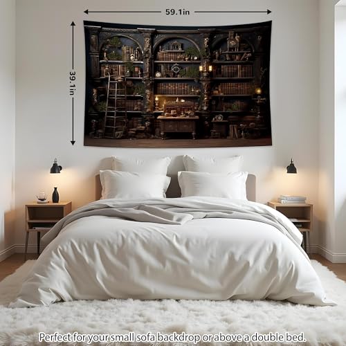 QGHOT Medieval Bookshelf Tapestry Vintage Bookcase Library Backdrop Old Books Dark Academia Large Tapestries Wall Hanging for Bedroom Living Room Office Zoom Background 59.1"x39.1" - color: A, size: 39.1"L x 59.1"W