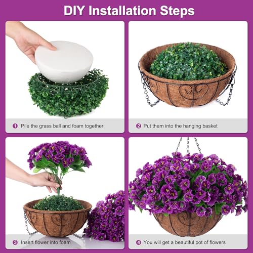 Artificial Hanging Flower Plants with Basket for Spring Summer Outdoor Decoration, Faux Petunias Flowers Fake Morning Glory Planter for Outside Patio Garden Porch Balcony Yard Spring Decor(Lotus) - color: Lotus