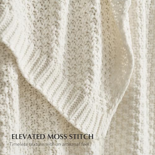EVERGRACEHOME Chunky Chenille Knit Throw Blanket for Couch, Soft Luxurious Moss Stitch Blankets for Bed, Cozy Decorative Farmhouse Knitted Throws for Sofa, Bright White, 60" x 80" - color: Bright White, size: 60" X 80"