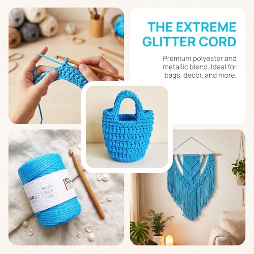 3mm Sparkle Polyester Macramé Cord - 150g/66yds Metallic Glitter Braided Cord for Crocheting Bags, Baskets, Macramé Plant Hangers & DIY Crafts, Machine Washable (9#Aqua Blue) - color: 9#aqua Blue