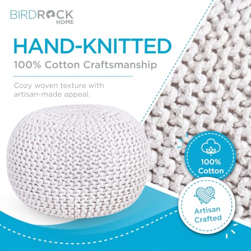 BIRDROCK HOME Round Pouf Ottoman Foot Rest - 18.5”x18.5”x15” Boho Compact Comfortable Soft Cotton Braided Foot Stool with Bean Bag Filling for Living Room, Bedroom, or Nursery (Ivory) - color: Cream