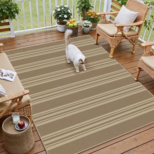 PureCozy Striped Easy Jute Rug 3x5 Khaki Entryway Carpet Washable Non Slip Office Door Mat Farmhouse Neutral Non Shedding Small Indoor Outdoor Rug for Bathroom Kitchen Bedroom Living Room - color: Khaki/Striped, size: 3' x 5' (Rectangular)
