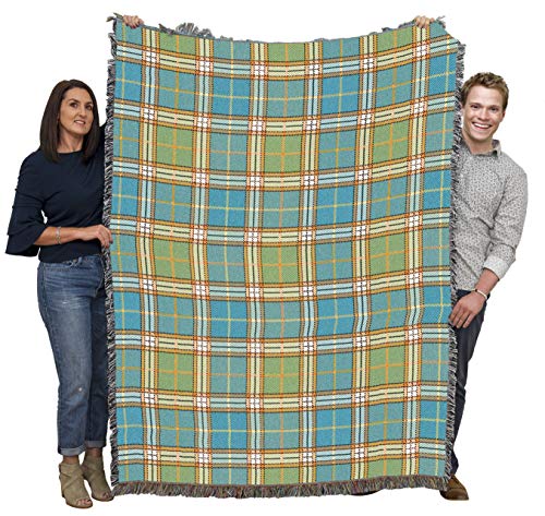 Pure Country Weavers Plaid Blanket Freshwater - Patterns Gift Tapestry Throw Woven from Cotton - Made in The USA (72x54) - color: Freshwater