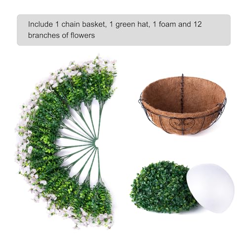 HyeFlora Artificial Fake Hanging White Plants Flowers Basket for Outdoor Fall Winter, Faux Silk Daisy in Planter Realistic UV Resistant for Christmas Outside Porch Home Patio Balcony Yard Decoration - color: Creamy White