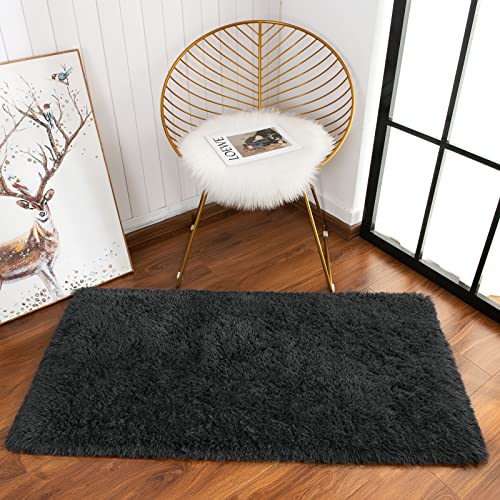 Chicrug Soft Runner Rug for Bedroom Living Room Plush Fluffy Rug 2x3 Feet, Shag Furry Runner Rugs Carpet Non Shedding for Nursery Children Kids Girls Room Home Decorative, Dark Grey - color: Dark Grey, size: 2' x 3' (Runner)