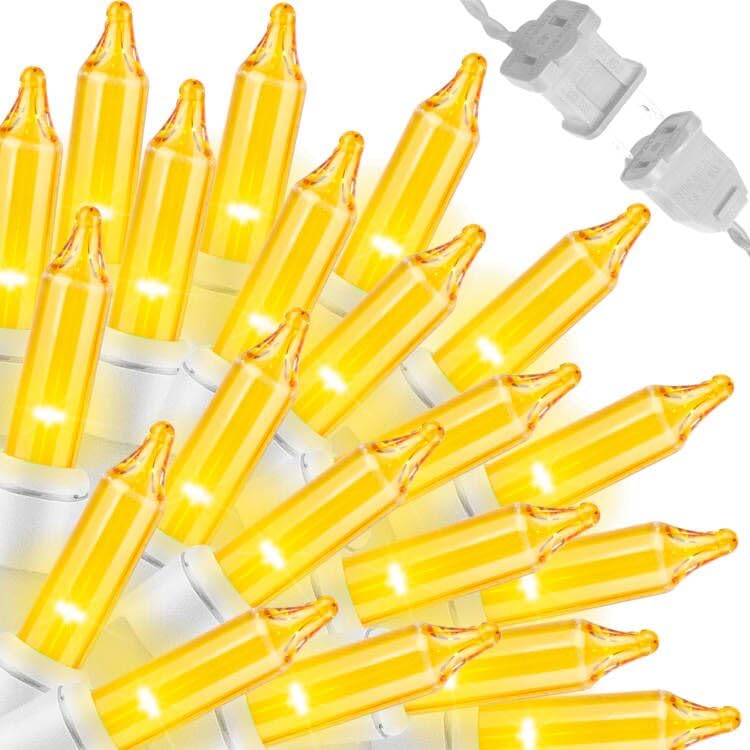 LAMPHOME Yellow Easter Lights 100 Count 19.6 Feet Incandescent Bulb Mini Golden String Lights for Indoor Christmas Tree Garland Birthday Wedding Party Festival Decoration, White Wire - color: Yellow-White Wire