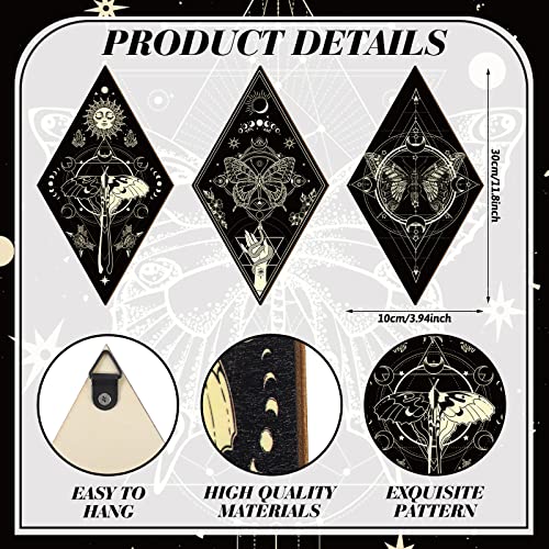 Sintuff 6 Pieces Gothic Wall Decor Boho Sun Moon Phases Wall Art Gothic Minimalist Stars Sun Hanging Wooden Home Decor Farmhouse Pediments for Gallery Living Bedroom Room(Mysterious) - style: Mysterious