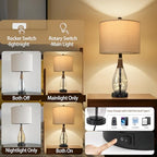 OYEARS 23" Table Lamps for Living Room Set of 2 Bedside Lamps for Night Stands Bedroom Lamps Farmhouse Rattan Boho Lamp Glass Nightlight End Table Lamp with USB C+A (Black),Two Light Points - color: Farmhouse Black
