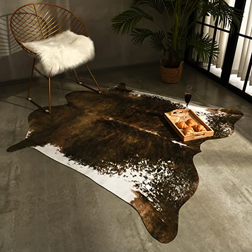 BENRON Faux Cowhide Rug, Western Cow Hide Rugs for Living Room Bedroom Home Decor, Non Slip Cute Rug with Irregular Animal Skins and Hides, Olive Green, 4.6 x 5.2ft - color: Olive Green, size: 4'7" x 5'2" (Irregular)