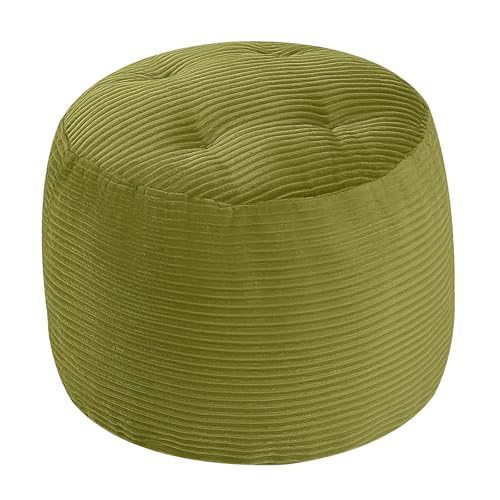 MeMoreCool Stuffed Round Pouf Ottoman Foot Rest, Floor Pouf Foot Stool with Soft Foam Chunk Filling, Round Small Ottoman Footstool Circle Footrest for Couch Living Room, Corduroy Green - color: Green
