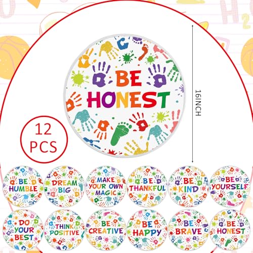 Tinideya 12 Pcs Kids Carpet Circle Seats for Class 16 Inch Round Classroom Rug Back to School Floor Cushions Soft Educational Mat Non Slip First Day of School Learning Playing Areas(Handprint) - style: Handprint
