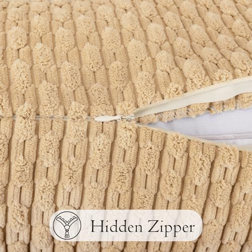 JoraLion 14x36 Boho Decorative Lumbar Throw Pillow Cover, Khaki Cozy Soft Striped Corduroy Long Rectangle Cushion Case Accent Home Decor for Sofa Bed Room Livingroom, ONLY Cover - color: Khaki, size: 36" x 14" (Pack of 1)