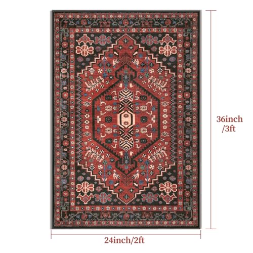 Ciicool Small Area Rug, 2x3ft Boho Rug, Ultra Soft Entry Rugs for Entryway, Non-Slip Washable Oriental Low-Pile Indoor Mat Floor Carpet for Entrance Bedroom Kitchen Bathroom Foyer Decor - color: Red / Black, size: 2' X 3' (Rectangular)