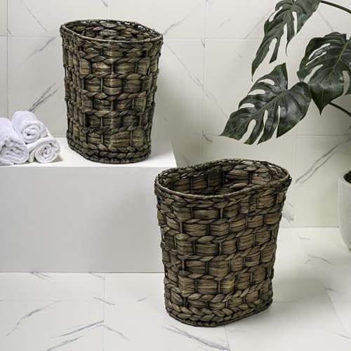 happimess HPM1401B-SET2 Miles Rustic Farmhouse Handwoven Water Hyacinth 4.5-Gallon Tapered Oval Wicker Watebasket, Brown (Set of 2) - color: Brown