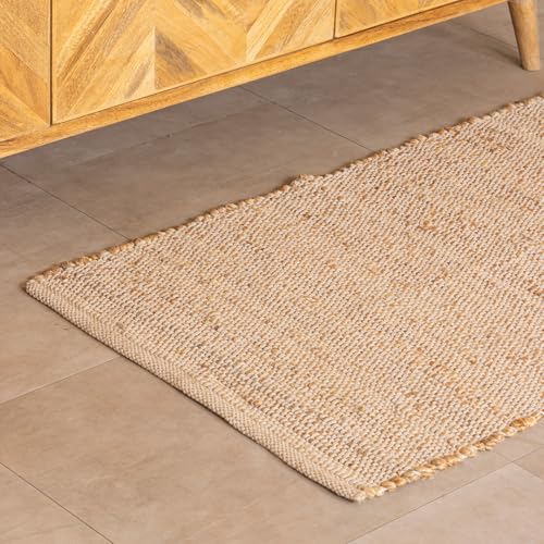 HOMEMONDE Hand Woven Cotton Jute Runner Rug - 2' x 6' ft Natural Fiber Braided Rustic Vintage Boho Décor Farmhouse Area Runner Rug for Hallway, Bedroom, Kitchen, Office - color: Natural Jute, size: 2' x 6' (Runner)