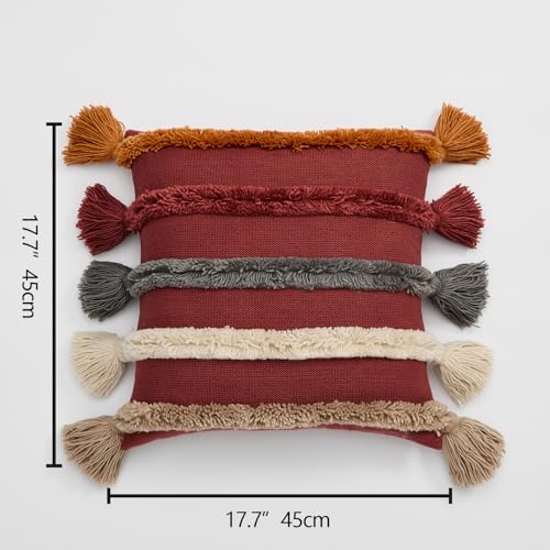 Bohemian Decorative Throw Pillow Cover, 17.7x17.7 inches, Rainbow Striped Tufted with Tassels, Acrylic (A2) - color: A2