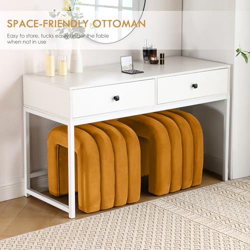 ONEVOG Velvet Pouf Ottoman, Small Ottoman Foot Rest for Couch, 18 Inch Cute Vanity Chairs for Makeup, Living Room Decorative, Sturdy Frame, Upholstered Modern Footrest for Bedroom, Dorm, Cognac, 2Pcs - color: Cognac