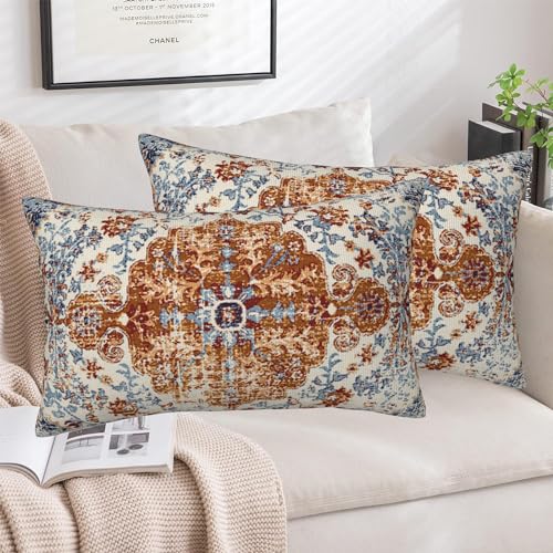 Ethnic Boho Throw Pillow Covers Set of 2 Rug Boho Style Ethnic Design Pillow Covers 20x12 Inch Modern Farmhouse Home Decorative Pillow Cases Cushion Cover for Sofa Living Room Office - color: Ethnic Boho, size: 20" x 12" (Pack of 2)