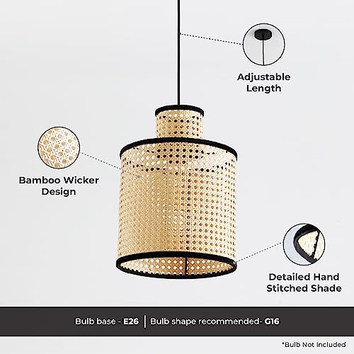 Nakuv - Modern Bohemian Mini Pendant with 2 Tier PVC Rattan Shade and Velvet Stiched Rim for Foyer, Kitchen Living Room, Bedroom, Beige - color: Nakuv - Mini