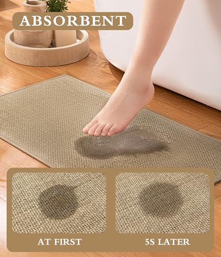 YIHOUSE Bathroom Rugs Sets 3 Pieces, Beige Ultra Thin Bath Mats Fit Under Door, Absorbent Quickly Dry Rubber Backing Braided Bath Mat Set, Non Slip Washable Bath Rugs for Bathroom Floor, Beige - color: Beige, size: 3pieces