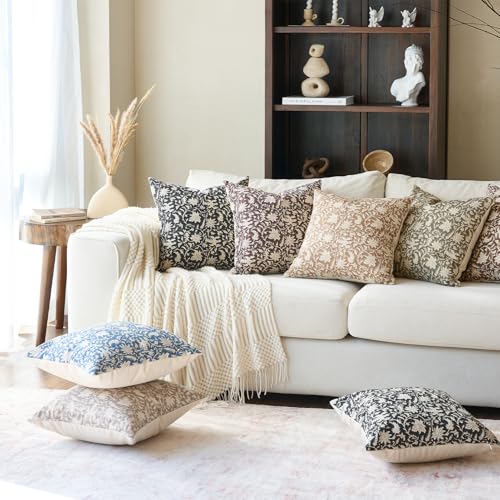 FIOUOVO Floral Throw Pillow Covers 24x24 Farmhouse Block Print Pillow Covers Decorative Pillow Covers Couch Pillows for Living Room Vintage Accent Sofa Pillows Set of 2, Burgundy - color: Burgundy, size: 24" x 24" (Pack of 2)