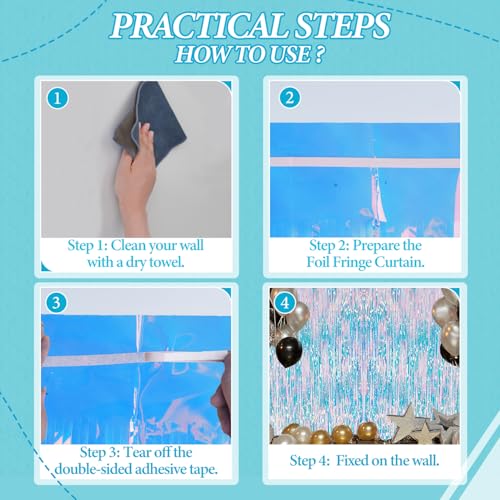 DECOCKRAT 3 Pack Foil Fringe Backdrop - Iridescent Shiny Tinsel Curtains for Party Decoration/Photo Booth Props - 3.3x8.2 FT Metallic Foil Backdrop for Birthday, Wedding, Graduation, Christmas. - color: Iridescent