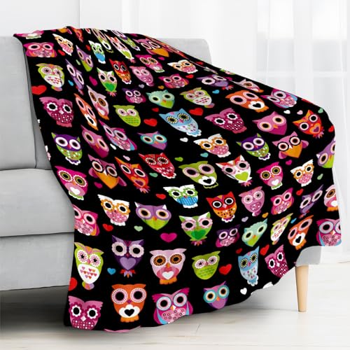 Throw Blanket for Couch, 300GSM Warm Soft Cozy Flannel Blanket, Cute Blanket for All Seasons Bedroom Home Decor Gifts, Colorful Boho Owls 50x60 Inches - color: Colorful Boho Owls