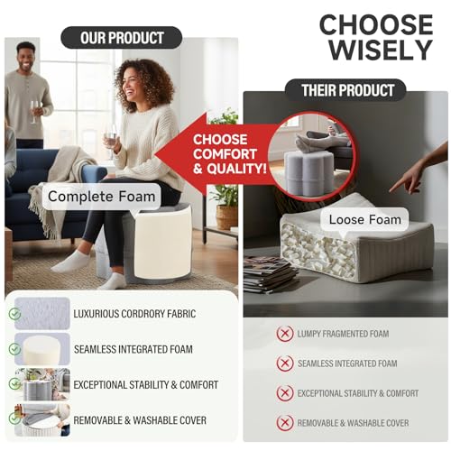 Tiita Floral Pouf Ottoman, Foot Stools Ottoman with Foam Chunk Filling, Puff Foot Rest for Couch, Living Room, Kids Room, Grey - color: Flower Grey