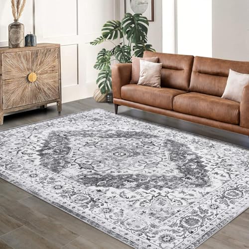 GarveeHome Boho Area Rugs for Living Room Large Machine Washable Stain Resistant Non-Slip Rugs for Bedroom, Entryway Kitchen Playroom Nursery Office, Ultra Soft Vintage Carpet - color: Grey, size: 1'9" x 1'9" (Square)