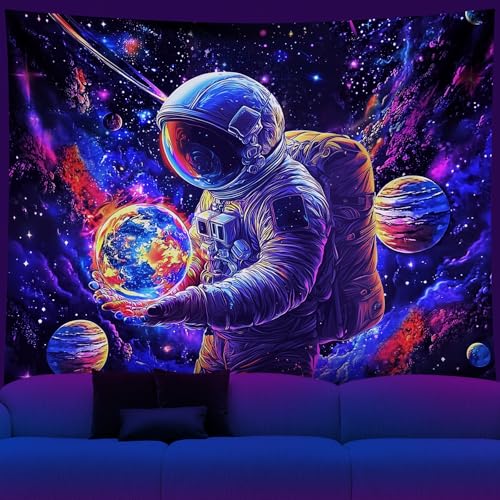 NYZE Astronaut Space Tapestry for Bedroom, Glow in the Dark Room Decor Wall Tapestries, Cool Galaxy Planet Wall Hanging, Wall Hanging for Men Guys Gamer Room Dorm Living Room 79in×59in - color: A-Astronaut, size: 79"L x 59"W