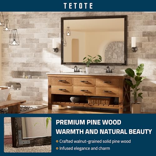 TETOTE 55 x 36 Black Wood Mirror for Bathroom Wall/Bedroom/Living Room/Entryway Farmhouse Rustic Bathroom Vanity Mirror for Over Sink Waterproof (Horizontal/Vertical Mounted) - color: Black Wood, size: 36"L x 55"W