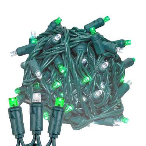 Novelty Lights 25ft 50 LED Green/Pure White Christmas Lights Outdoor/Indoor, 6" Spacing, Green Wire String Lights for Festive Xmas Lighting, IP55, UL Listed, Dimmable, Connectable - color: Green/Pure White